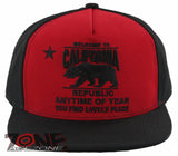 NEW! FLAT BILL CALIFORNIA REPUBLIC BEAR SNAPBACK CAP HAT RED