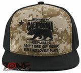 NEW! FLAT BILL CALIFORNIA REPUBLIC BEAR SNAPBACK CAP HAT TAN CAMO