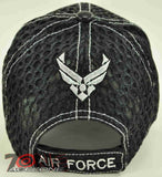 NEW! MESH W/LEATHER US AIR FORCE WING USAF CAP HAT BLACK