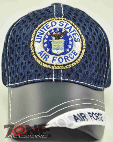 MESH W/LEATHER US AIR FORCE USAF CAP HAT ROUND NAVY