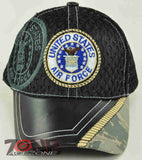 MESH W/LEATHER US AIR FORCE CAP HAT ROUND CAMO BLACK