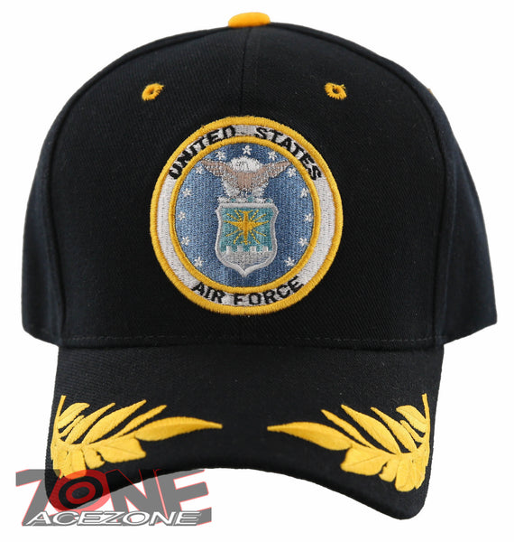 NEW! USAF AIR FORCE GOLD LEAF CAP HAT BLACK