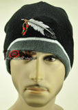 NEW NATIVE PRIDE BIG FEATHER BEANIE KNIT CAP SKULL WN GRAY