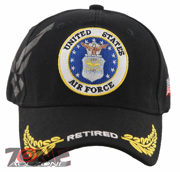NEW! US AIR FORCE USAF ROUND RETIRED LEAF SHADOW CAP HAT BLACK