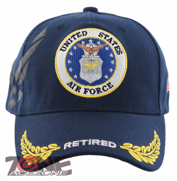 NEW! US AIR FORCE USAF ROUND RETIRED LEAF SHADOW CAP HAT NAVY