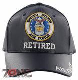 NEW! US AIR FORCE USAF RETIRED FAUX LEATHER CAP HAT NAVY