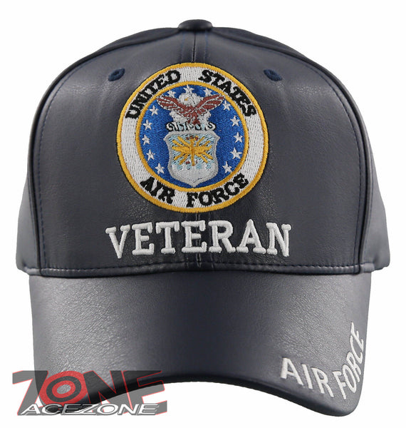 NEW! US AIR FORCE USAF VETERAN FAUX LEATHER CAP HAT NAVY