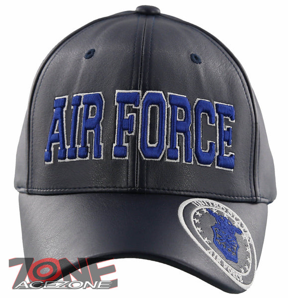 NEW! US AIR FORCE USAF BIG FAUX LEATHER CAP HAT NAVY