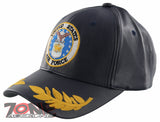 NEW! US AIR FORCE USAF LEAF FAUX LEATHER CAP HAT NAVY