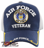 NEW! US AIR FORCE VETERAN USAF BIG ROUND SIDE LINE CAP HAT NAVY GRAY