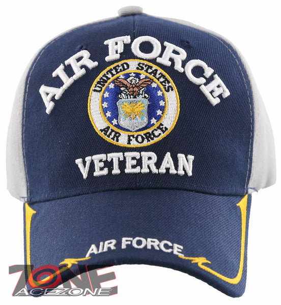 NEW! US AIR FORCE VETERAN USAF BIG ROUND SIDE LINE CAP HAT NAVY GRAY