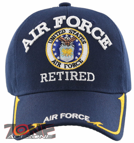 NEW! US AIR FORCE RETIRED USAF BIG ROUND SIDE LINE CAP HAT NAVY
