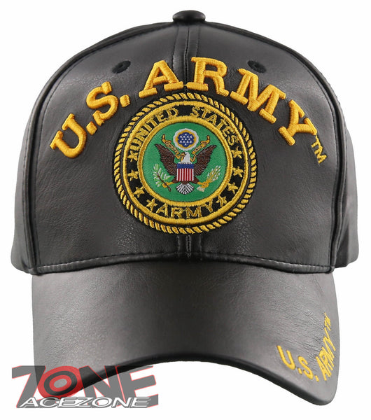 NEW! US ARMY BIG ROUND FAUX LEATHER BALL CAP HAT BLACK