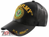 NEW! US ARMY BIG ROUND FAUX LEATHER BALL CAP HAT BLACK