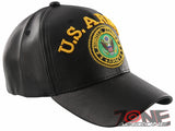 NEW! US ARMY BIG ROUND FAUX LEATHER BALL CAP HAT BLACK