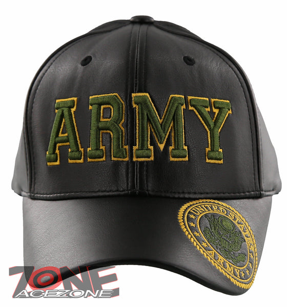 NEW! US ARMY BIG FAUX LEATHER BALL CAP HAT BLACK