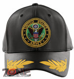 NEW! US ARMY LEAF FAUX LEATHER BALL CAP HAT BLACK