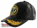 NEW! US ARMY LEAF FAUX LEATHER BALL CAP HAT BLACK