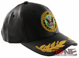 NEW! US ARMY LEAF FAUX LEATHER BALL CAP HAT BLACK