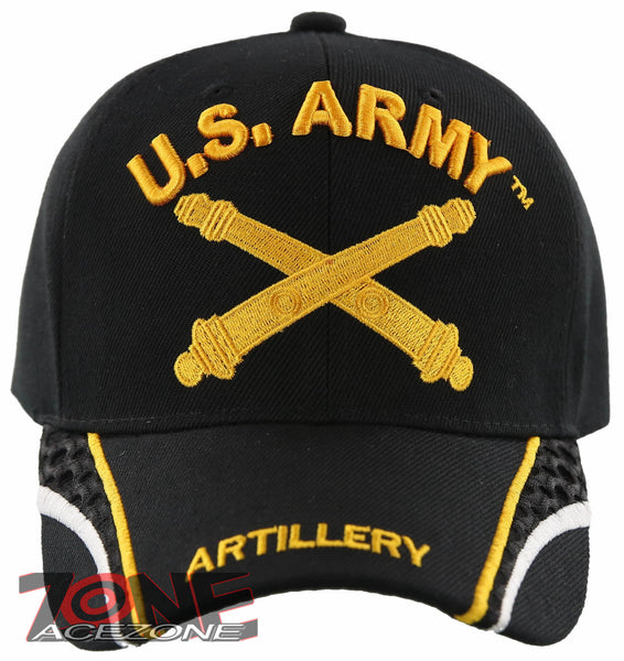NEW! US ARMY ARTILLERY SIDE LINE BALL CAP HAT BLACK