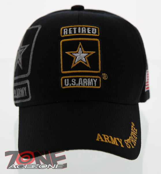 NEW! US ARMY STRONG RETIRED CENTER LOGO US FLAG CAP HAT BLACK