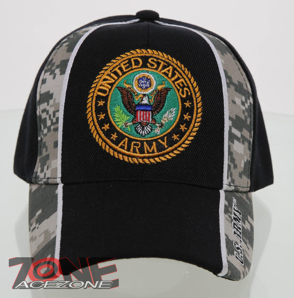 NEW! US ARMY STRONG ROUND SIDE CAMO CAP HAT BLACK