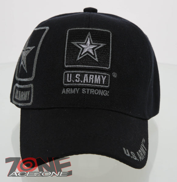 NEW! US ARMY STRONG GRAY LOGO SHADOW CAP HAT BLACK