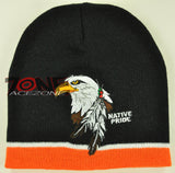 NEW NATIVE PRIDE EAGLE FEATHERS BEANIE KNIT CAP SKULL WN ORANGE