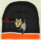 NEW NATIVE PRIDE WOLF FEATHERS BEANIE KNIT CAP SKULL WN ORANGE