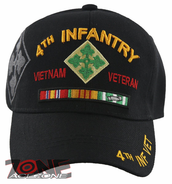 NEW! US ARMY 4TH INFANTRY VIETNAM VETERAN MILITARY BALL CAP HAT BLACK