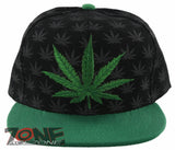 NEW! FLAT BILL MARIJUANA WEED LEAF CANNABIS POT SNAPBACK CAP HAT SHADOW BLACK