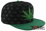 NEW! FLAT BILL MARIJUANA WEED LEAF CANNABIS POT SNAPBACK CAP HAT SHADOW BLACK