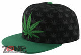 NEW! FLAT BILL MARIJUANA WEED LEAF CANNABIS POT SNAPBACK CAP HAT SHADOW BLACK