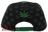 NEW! FLAT BILL MARIJUANA WEED LEAF CANNABIS POT SNAPBACK CAP HAT SHADOW BLACK