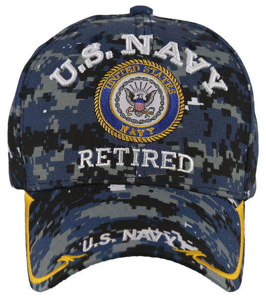 NEW! US NAVY RETIRED USN BIG ROUND SIDE LINE CAP HAT DIGITAL NAVY CAMO