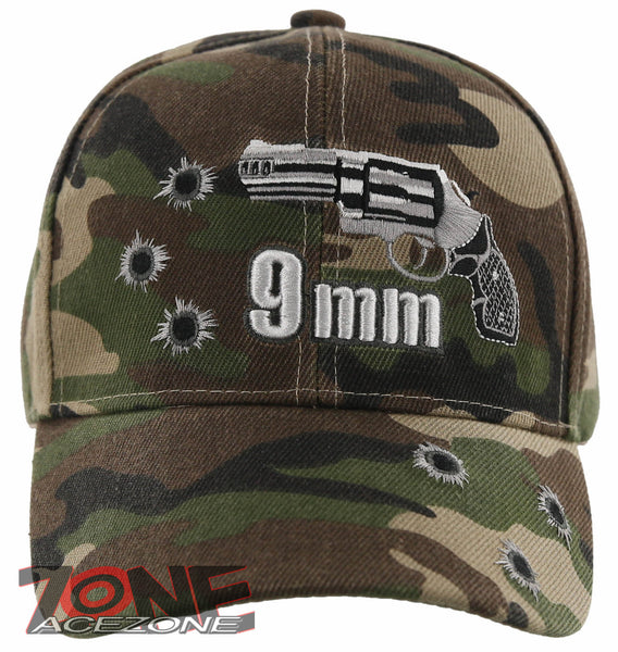 NEW! 9MM PISTOL GUN SIDE BASEBALL CAP HAT GREEN CAMO