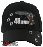 NEW! 45MM PISTOL GUN SIDE BASEBALL CAP HAT BLACK
