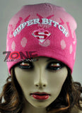 NEW SUPER BITCH BEANIE FLAME KNITTED CAP SKULL WN PINK
