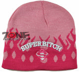 NEW SUPER BITCH BEANIE FLAME KNITTED CAP SKULL WN PINK