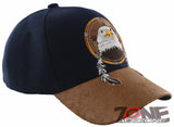NEW! NATIVE PRIDE EAGLE FEATHERS FAUX LEATHER BASEBALL CAP HAT NAVY