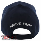 NEW! NATIVE PRIDE EAGLE FEATHERS FAUX LEATHER BASEBALL CAP HAT NAVY