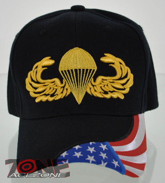 NEW! US ARMY AIR BORNE SIDE FLAG ARMY CAP HAT BLACK