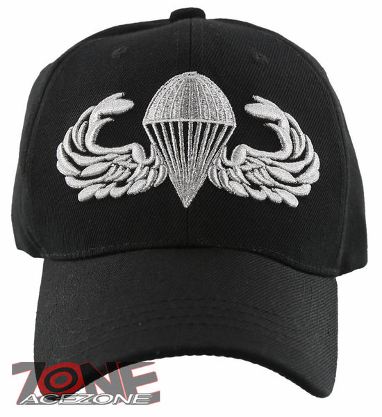 NEW! US ARMY AIRBORNE SILVER YARN BALL CAP HAT BLACK