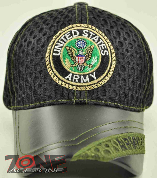 NEW! MESH W/LEATHER US ARMY ROUND US ARMY CAP HAT BLACK