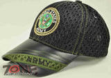 NEW! MESH W/LEATHER US ARMY ROUND US ARMY CAP HAT BLACK