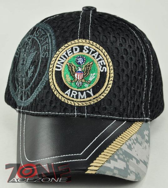 NEW! MESH W/LEATHER US ARMY SIDE US ARMY CAP HAT BLACK