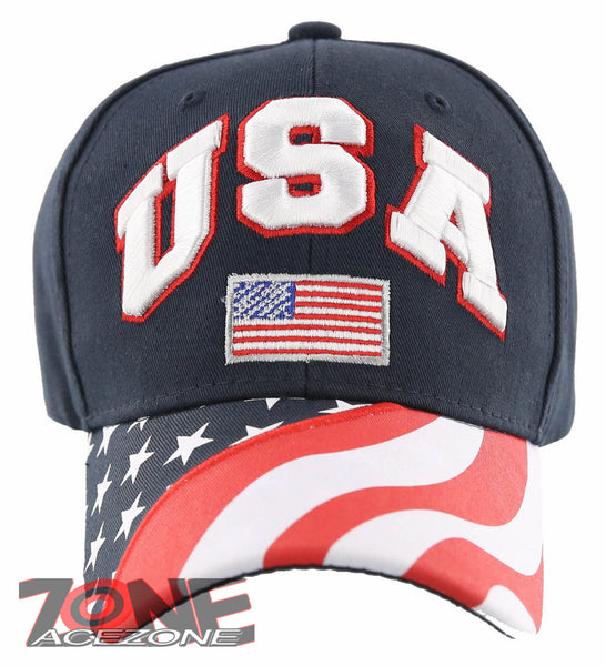 NEW! USA FLAG TEAM SIDE LINE STAR BACK BALL CAP HAT NAVY