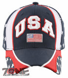 NEW! USA FLAG TEAM SIDE FLAG STAR BACK BALL CAP HAT NAVY