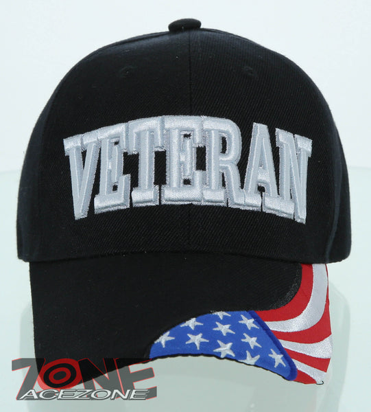 NEW! MILITARY VETERAN SIDE USA FLAG CAP HAT BLACK