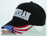 NEW! MILITARY VETERAN SIDE USA FLAG CAP HAT BLACK